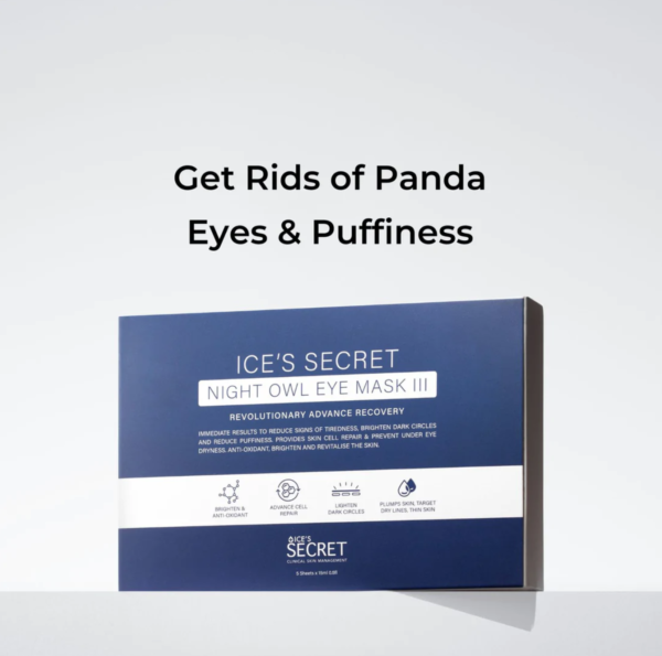 image showing box of night owel eye mask with words "get rids of panda eyes and puffiness"